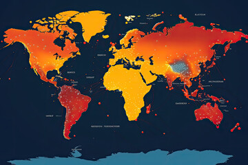 Wall Mural - world map with weather forecast app. weather prediction data on monitor screen. concept of meteorolo