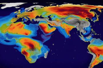 Wall Mural - world map with weather forecast app. weather prediction data on monitor screen. concept of meteorolo