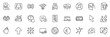 © blankstock - Icons pack as Discounts app, Upload and Bitcoin system line icons for app include Swipe up, Cursor, Currency rate outline thin icon web set. Cyber attack, Spanner, Question button pictogram. Vector