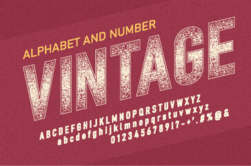 Fototapete - Italic retro font 90's, 80's with grunge texture. Vector retro alphabet with letters symbols and numbers.