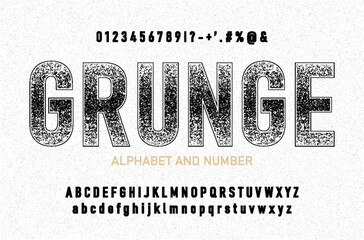 Fototapete - Retro font 90's, 80's with grunge texture. Vector retro alphabet with letters symbols and numbers.