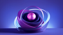 3d Render, Abstract Minimalist Background With Metallic Core Ball Hidden Inside Glass Hemisphere Shell. Modern Violet Wallpaper