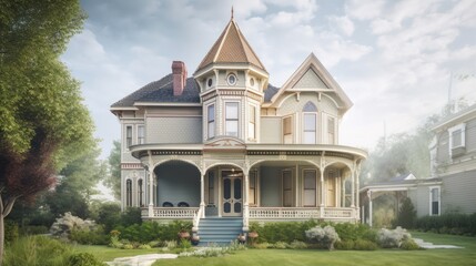 Victorian exterior house design in daytime golden hour generative ai