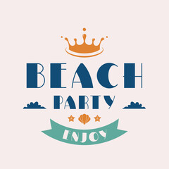 Beach Party. Retro logo. Trendy hipster design. Vintage Summer, Beach logo. Vector Print for T-shirt, typography.