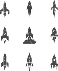 Wall Mural - spaceship icons. rocket symbols, speed launched space ships silhouettes, spacecraft symbols