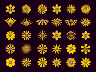 Poster - yellow flowers. stylized flowers different round forms for logotypes design templates. vector collec