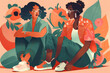 © ADDICTIVE STOCK - Generative AI illustration of multiracial female friends in casual outfit and with glasses sitting on ground and looking at each other in park