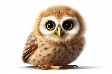 Poster - cute little owl sitting with big eyes. Generative AI