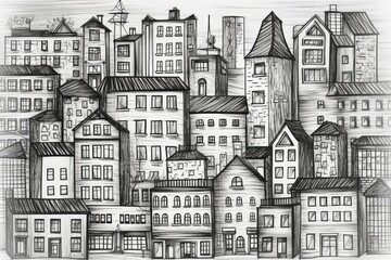 Sticker - bustling cityscape with tall buildings and busy streets. Generative AI