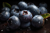 Fototapeta Storczyk - Fresh wet blueberries, tasty closeup berry fruit background 