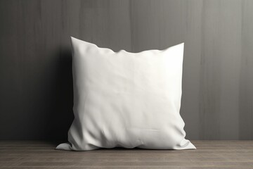 Wall Mural - close up product design mockup of a white pillow blank on a gray sofa, flat pillow, front-facing, head-on, blank, professional look, for product mockups, blank template, generative IA