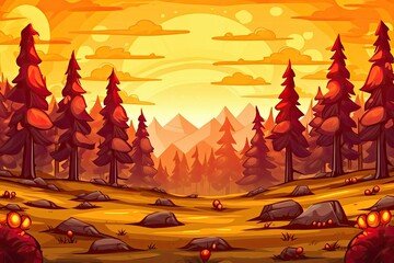 Sticker - peaceful sunset with trees and rocks in the foreground. Generative AI