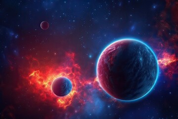 Canvas Print - two planets in a mesmerizing star field. Generative AI