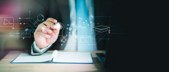 Fototapete - Webinar E-learning Training Business Internet Technology Concept. webinar online, education on internet, e-learning concept.