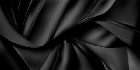 Background of black pieces of fabric, leather or silk ribbons. Cloth with folds.
