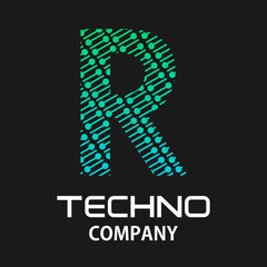 Wall Mural - r letter techno template illustration.there are dot with line