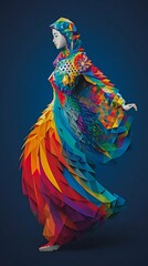 Poster - Woman Dancing in an Colorful Abstract Pattern. Generative ai