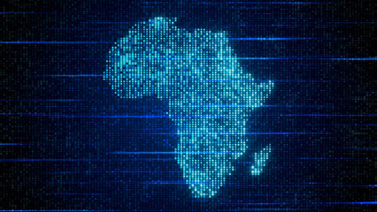 Wall Mural - abstract futuristic blue shinny digital hud square elements mosaic grid map of africa flat screen wi