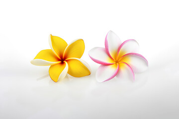 Wall Mural - Tropical beautiful flowers, frangipani plumeria flower isolated on white background. Created with Generative AI Technology