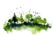 Green world dotted with green trees on a white background, Generative Ai