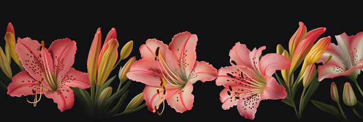 Canvas Print - Horizontal banner with alstromeria flowers, image, Generative AI