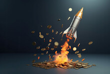 A Rocket Is Depicted Flying Upwards, With Coins Falling Out Of It