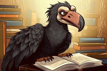 Cartoon Vulture University Student Getting Ready For Exams Generative AI