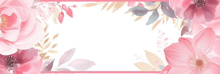 Wall Mural - Delightful Mother's Day Frame with Watercolor Flowers, Pink and White Rectangle Design, Generative AI