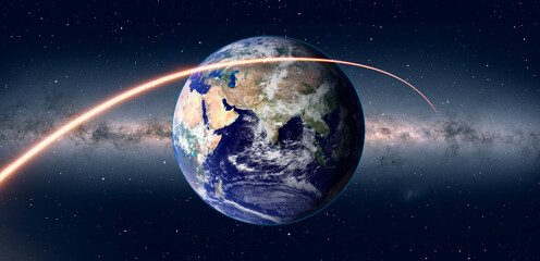 Poster - Long Exposure Night Time Rocket Launch - Planet Earth with a spectacular sunset 