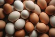 Collection of tan eggs, one white in center. Generative AI