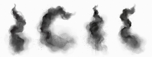 Wall Mural - realistic set of black smoke trails isolated on transparent background. vector illustration of abstr