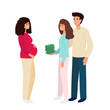 © Yuliia - Couple with Surrogate Pregnant woman. Vector illustration flat cartoon style with hand drawn lettering. Adoptive parents. Surrogacy.