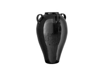 A Large Black Vase With Two Handles In A Niche In The Wall Home, Isolated On A White Background. Arab Antique Amphora In Tunisia, Middle East