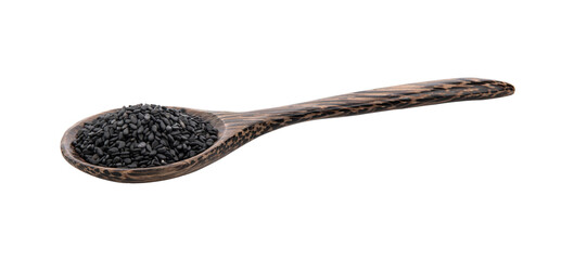 Wall Mural - sesame in wood spoon isolated on  transparent png