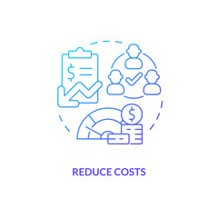 Wall Mural - Reduce costs blue gradient concept icon. Less expenditures for business. Accounting software benefit abstract idea thin line illustration. Isolated outline drawing. Myriad Pro-Bold fonts used