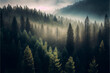 Landscape with fir forest in hipster vintage retro style, AI Generated