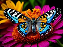 Butterfly On Flower Summer Background 