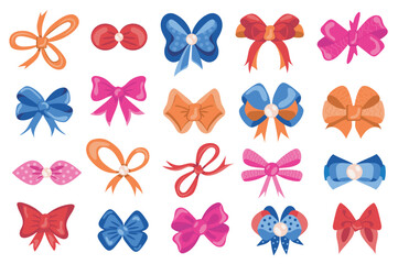Aufkleber - Bows mega set elements in flat design. Bundle of different types and colors decorative bows for gifts, invitation greetings and decorating packages. Vector illustration isolated graphic objects