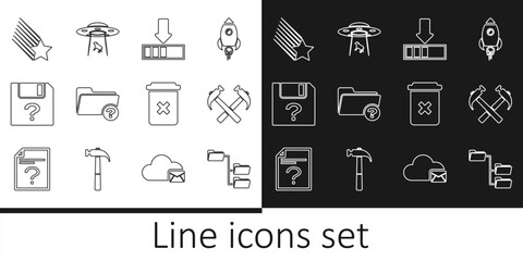 Poster - set line folder tree, two crossed hammers, loading, unknown directory, document, falling star, trash