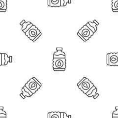 Canvas Print - Grey line Bottle of water icon isolated seamless pattern on white background. Soda aqua drink sign. Vector