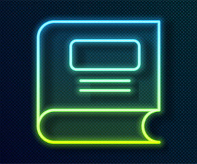 Poster - Glowing neon line Book icon isolated on black background. Vector
