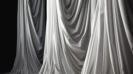 Brightly lit white curtains for your background, generative AI.