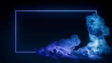 Cyberpunk Background Design. Cloud Formation With Blue And Purple, Rectangle Shaped Neon Frame.