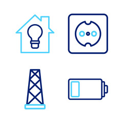 Poster - set line battery, antenna, electrical outlet and smart house and light bulb icon. vector