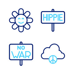 Poster - Set line Peace cloud, No war, and Flower icon. Vector