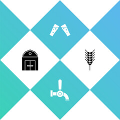 Wall Mural - Set Farm House, Beer tap, Glass of beer and Wheat icon. Vector