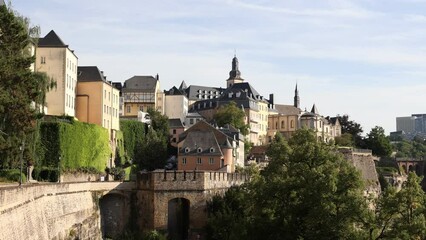 Wall Mural - Luxembourg city, view of the Old Town and Grund