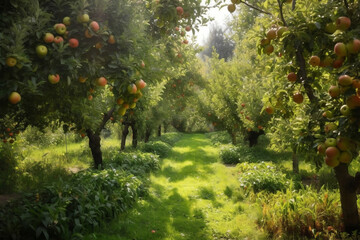 Poster - garden_with_apple_trees. AI Generated