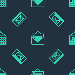 Poster - set line envelope, mail and e-mail and calendar on seamless pattern. vector