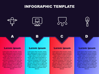 Sticker - Set line Scarecrow, Udder, and Shovel. Business infographic template. Vector